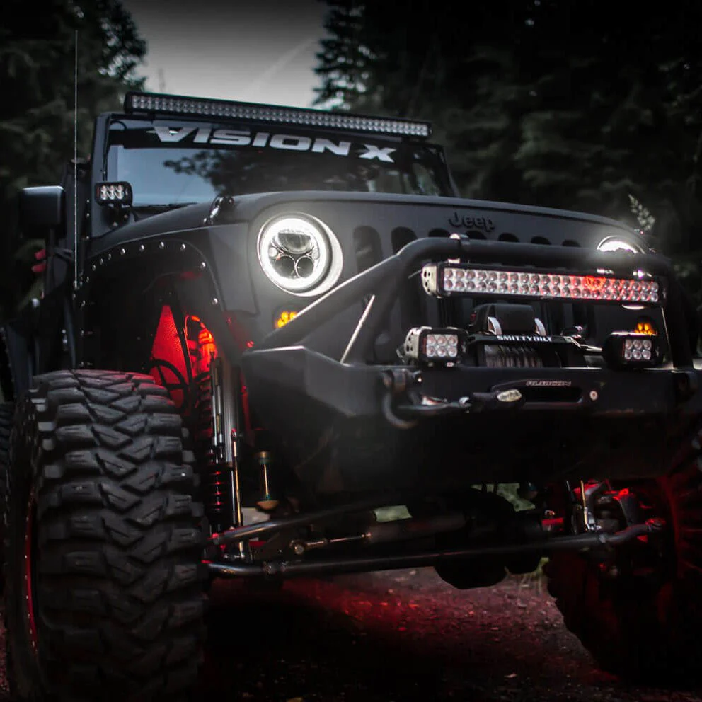 2007-2017 Jeep JK VX LED Headlight Kit - Black Chrome | White Halo - Image 5