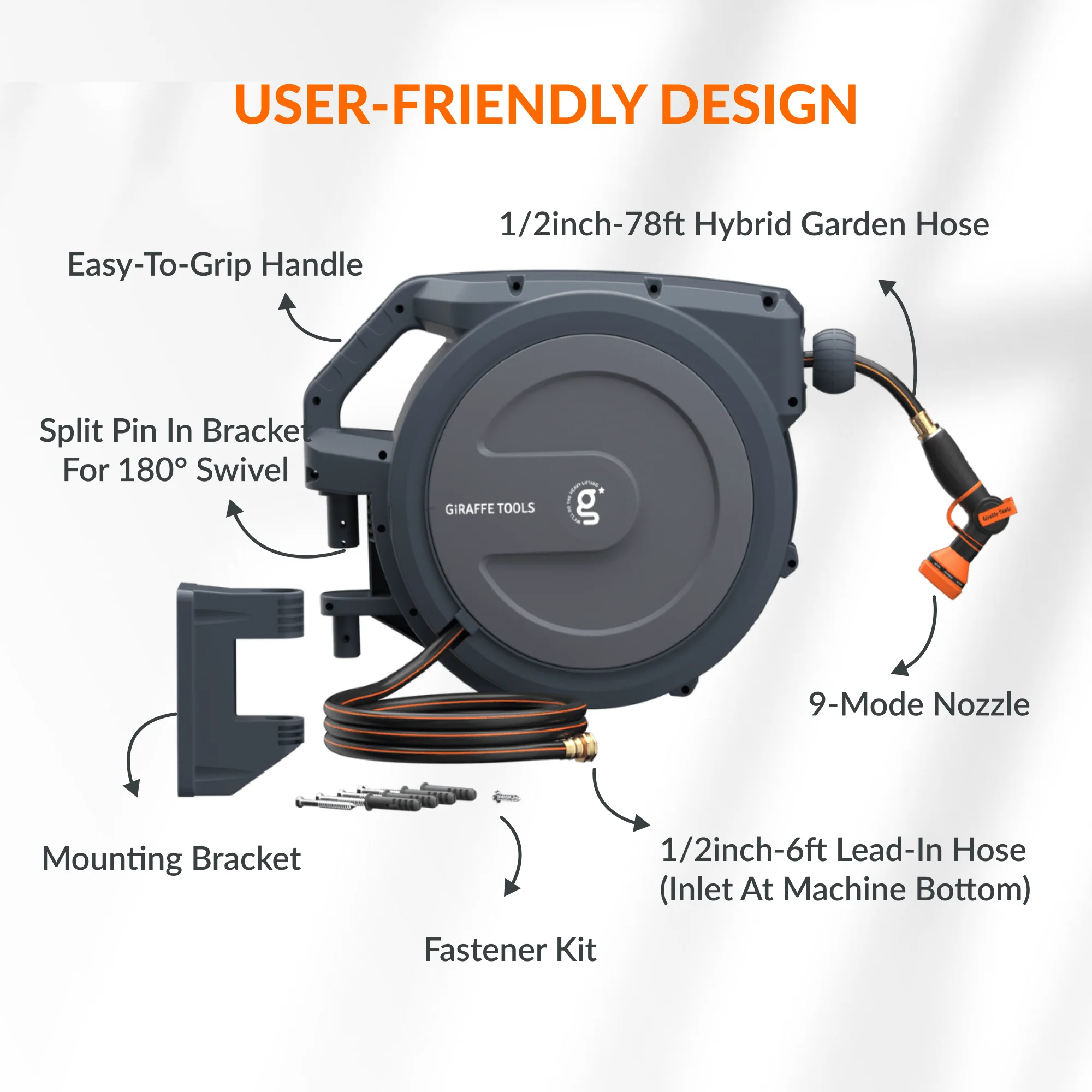 Retractable Garden Hose Reel-1/2in-78ft - Image 8